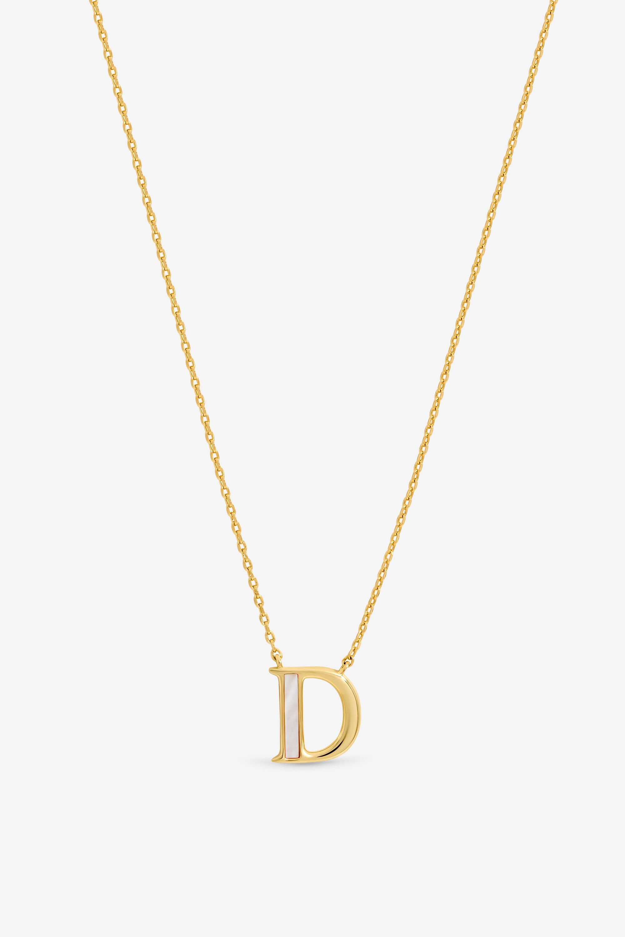 Inicio 14K Real Gold Plated and Mother of Pearl Initial Pendant - D image 1