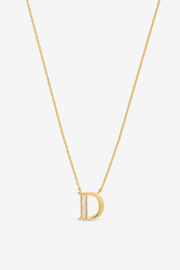 Inicio 14K Real Gold Plated and Mother of Pearl Initial Pendant - D