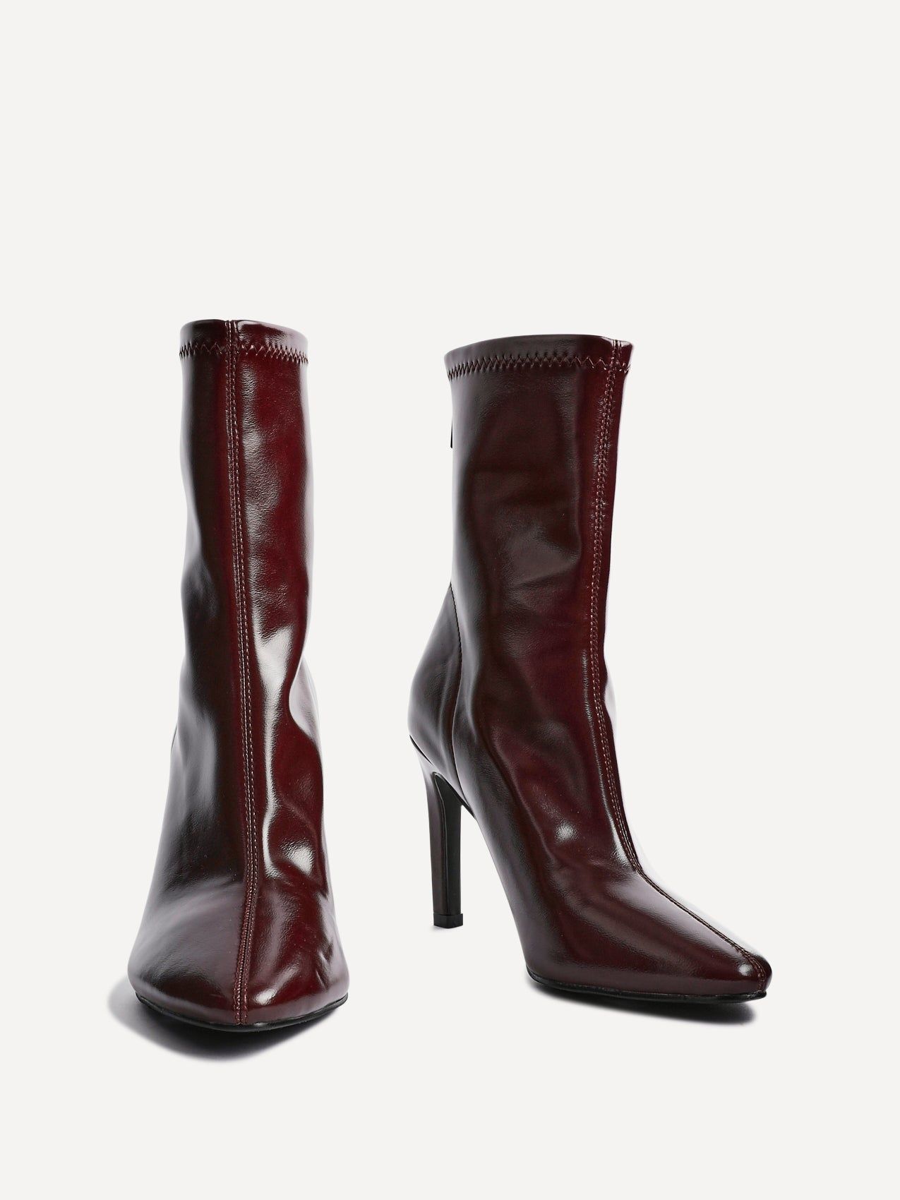Linzi West Burgundy Faux Leather Pointed Stretch Heeled Ankle Boot image 3