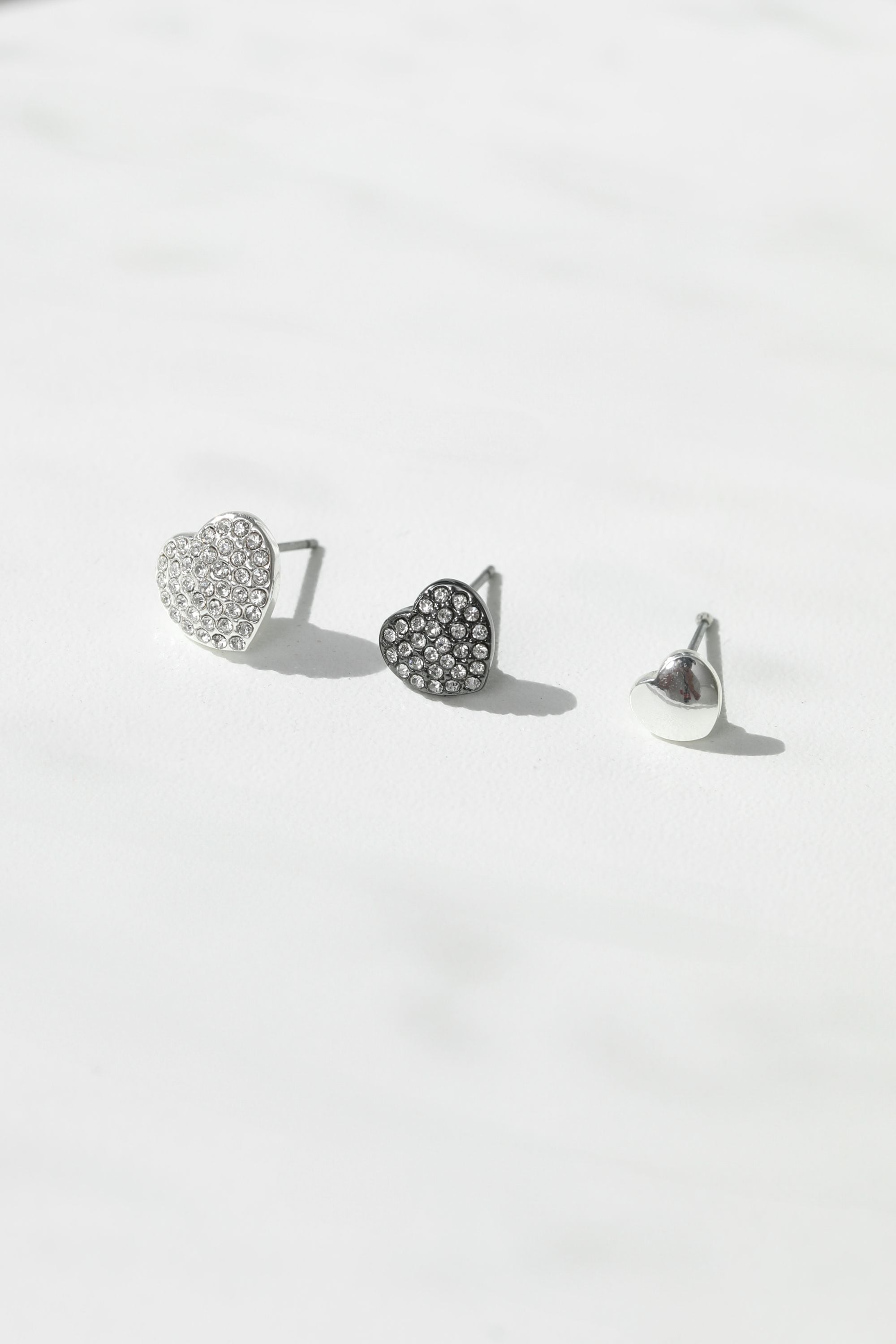 Mood Mixed Plated Crystal Heart Stud Earrings - Pack of 3 image 3