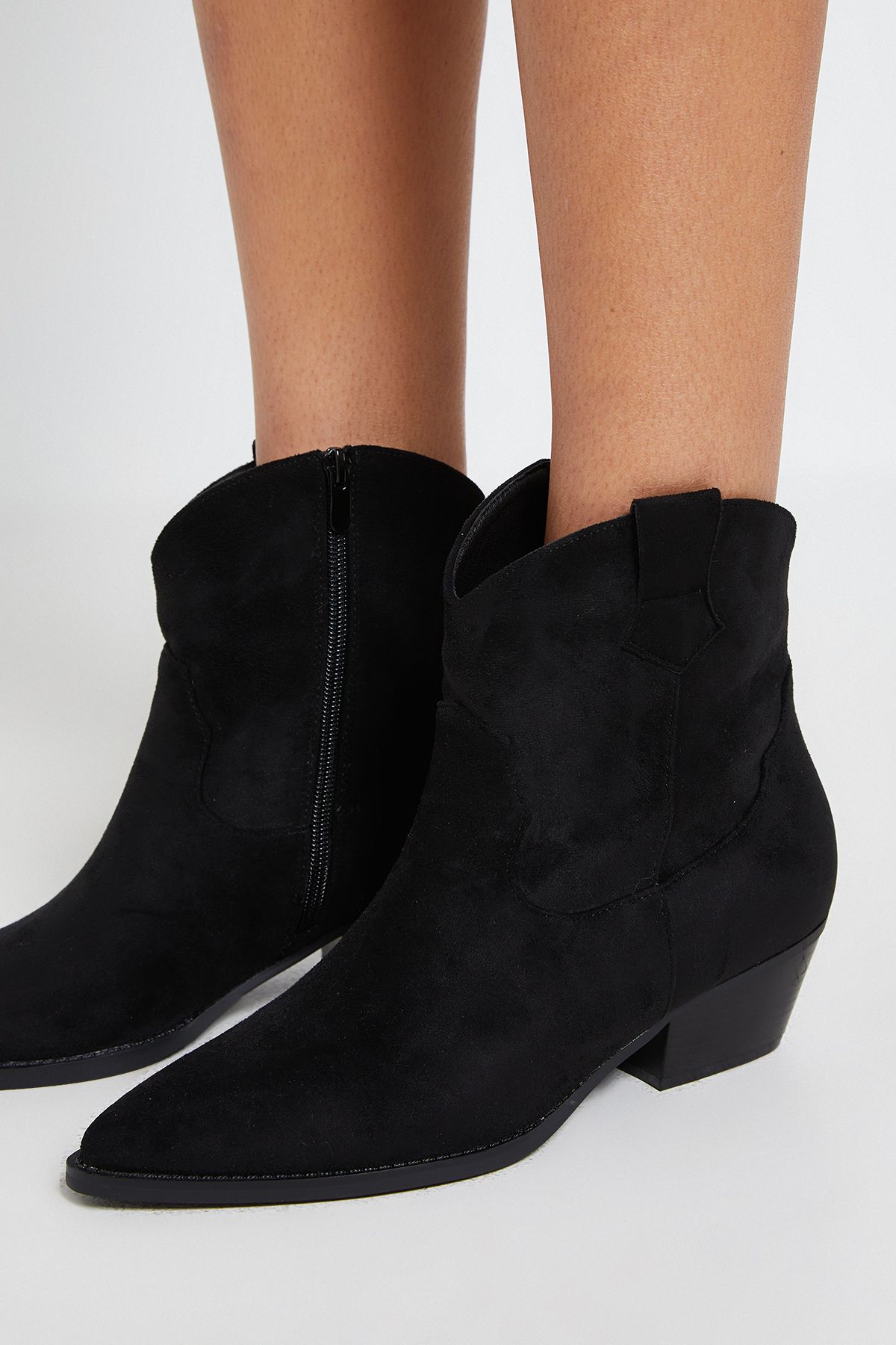 Dorothy Perkins Evie Faux Suede Western Ankle Boots Natural Black image 4
