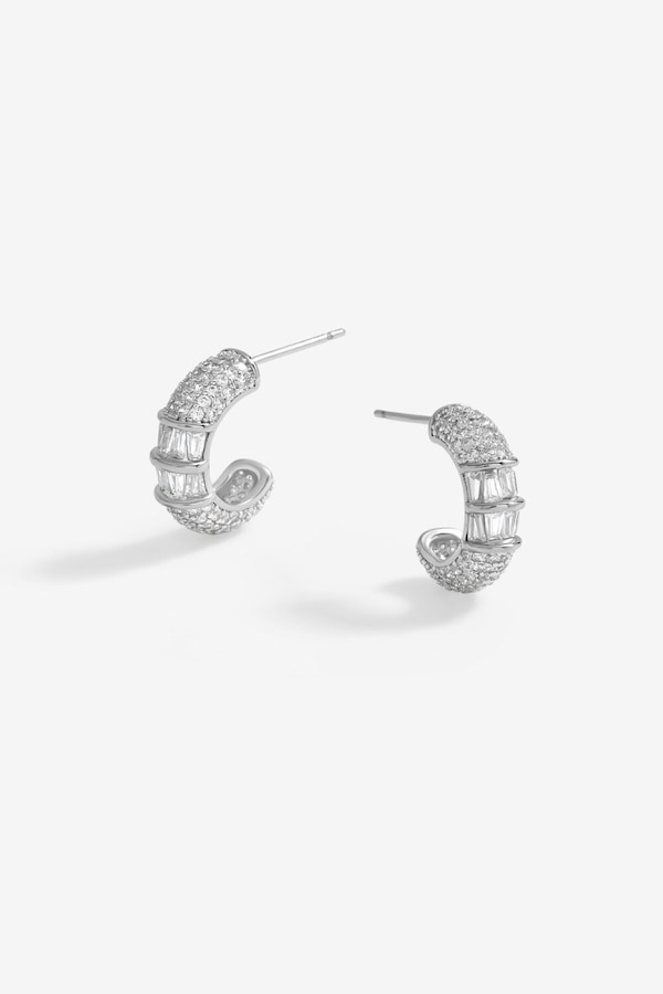 Jon Richard Rhodium Plated Cubic Zirconia Micro Pave Mini Hoop Earrings
