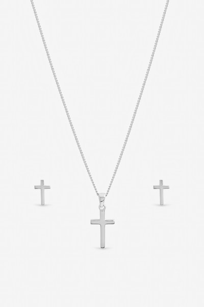 Inicio Sterling Silver Plated Polished Cross Set - Gift Box