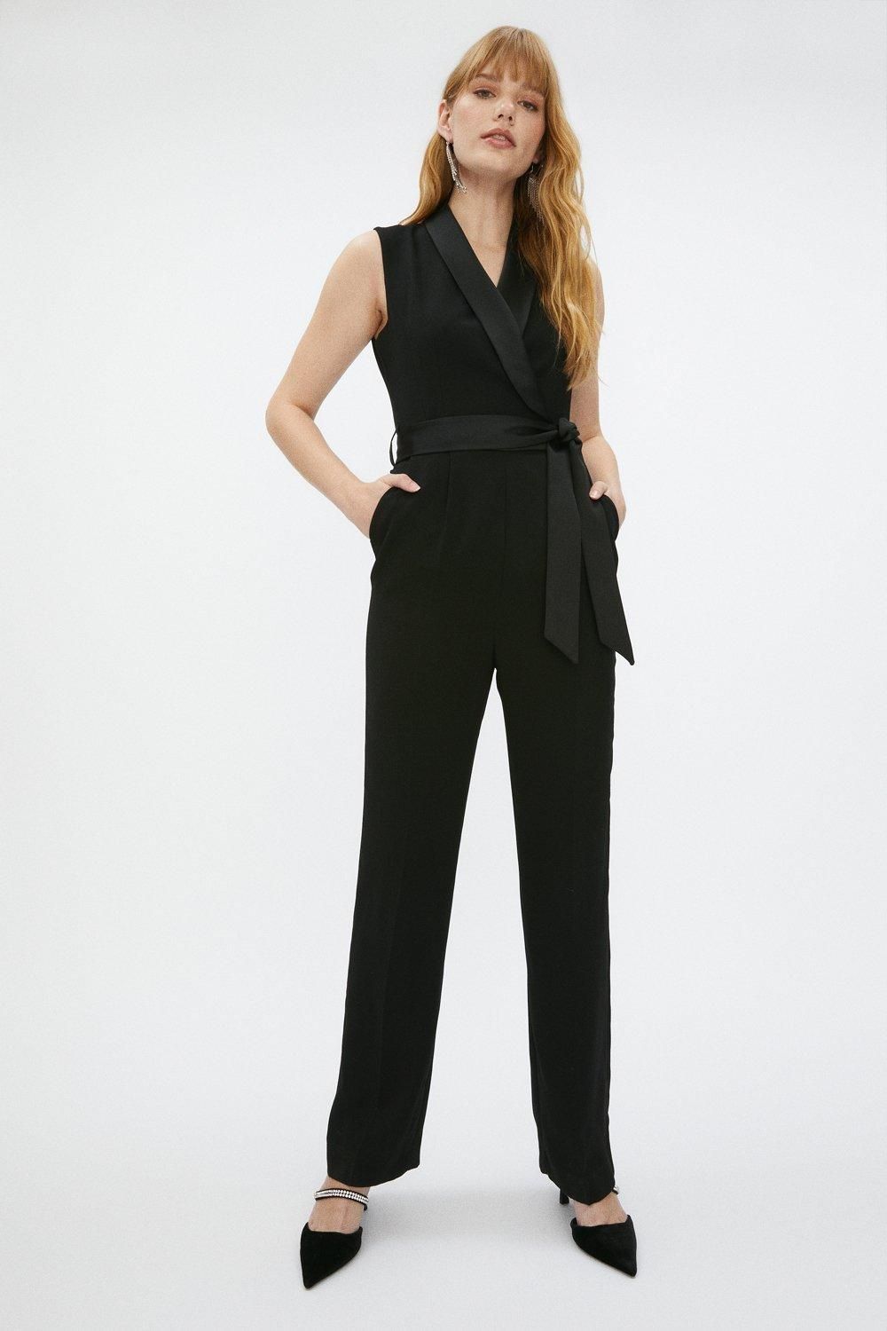 Coast Straight Leg Tie Waist Tux Wrap Jumpsuit Black image 2