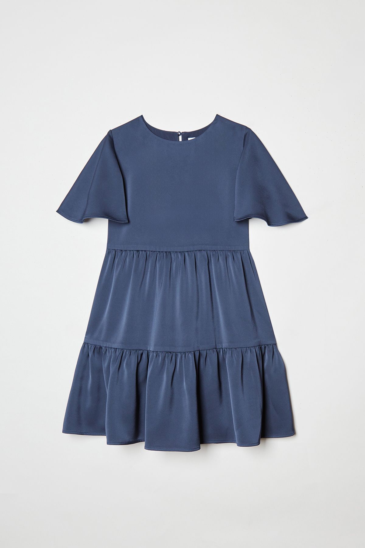 Coast Girls Satin Back Crepe Tiered Angel Sleeve Dress Navy image 5