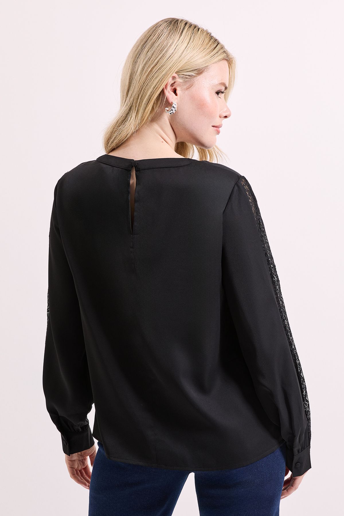 Dorothy Perkins Lace Insert Long Sleeve Blouse Black image 4
