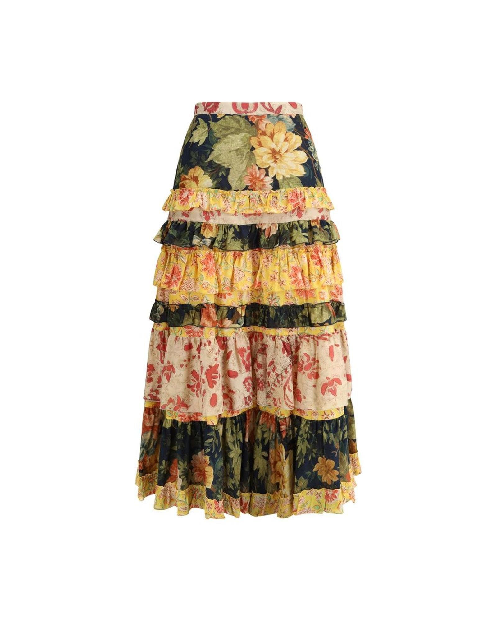 Valentino Floral Print Tiered Maxi Skirt Ruffled Maxi Skirt Wo - Multicolor