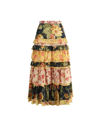 Valentino Floral Print Tiered Maxi Skirt Ruffled Maxi Skirt Wo - Multicolor