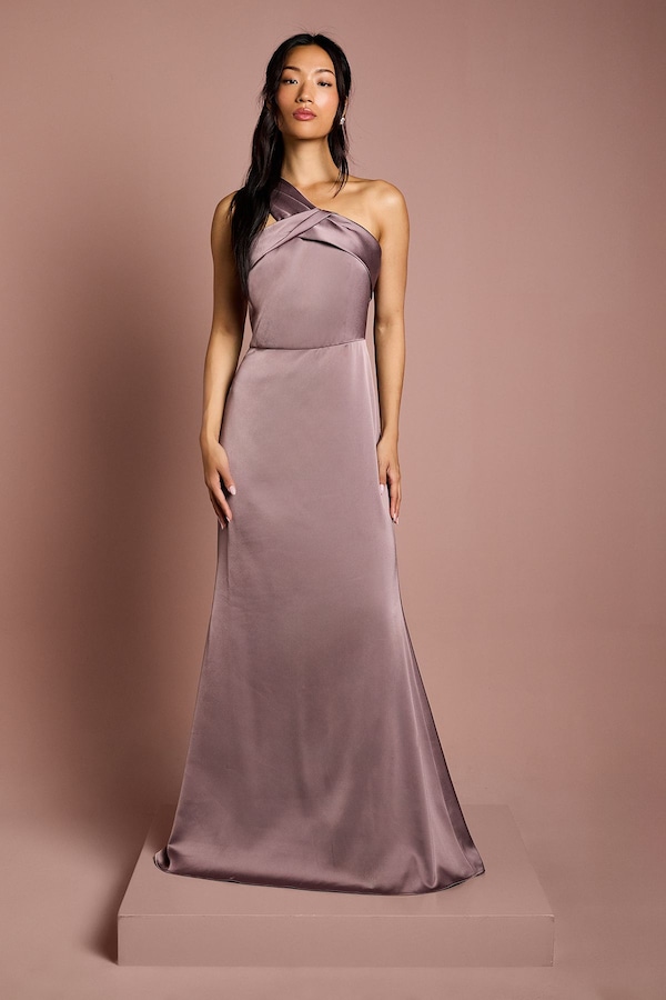 Coast Asymmetric Neckline Satin Bridesmaid Maxi Dress Dark Mauve