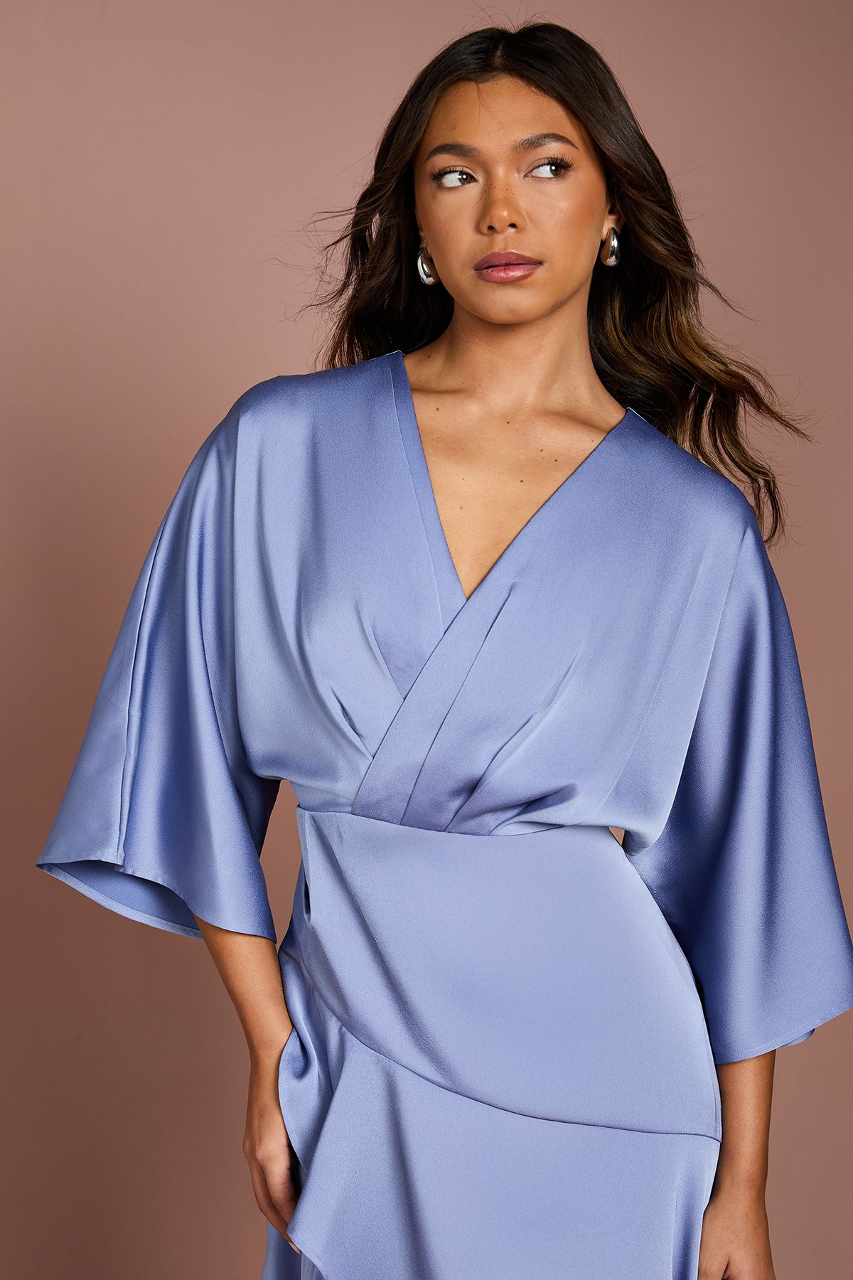 Coast Satin Back Crepe Ruffle Wrap Midi Dress Slate Blue image 4