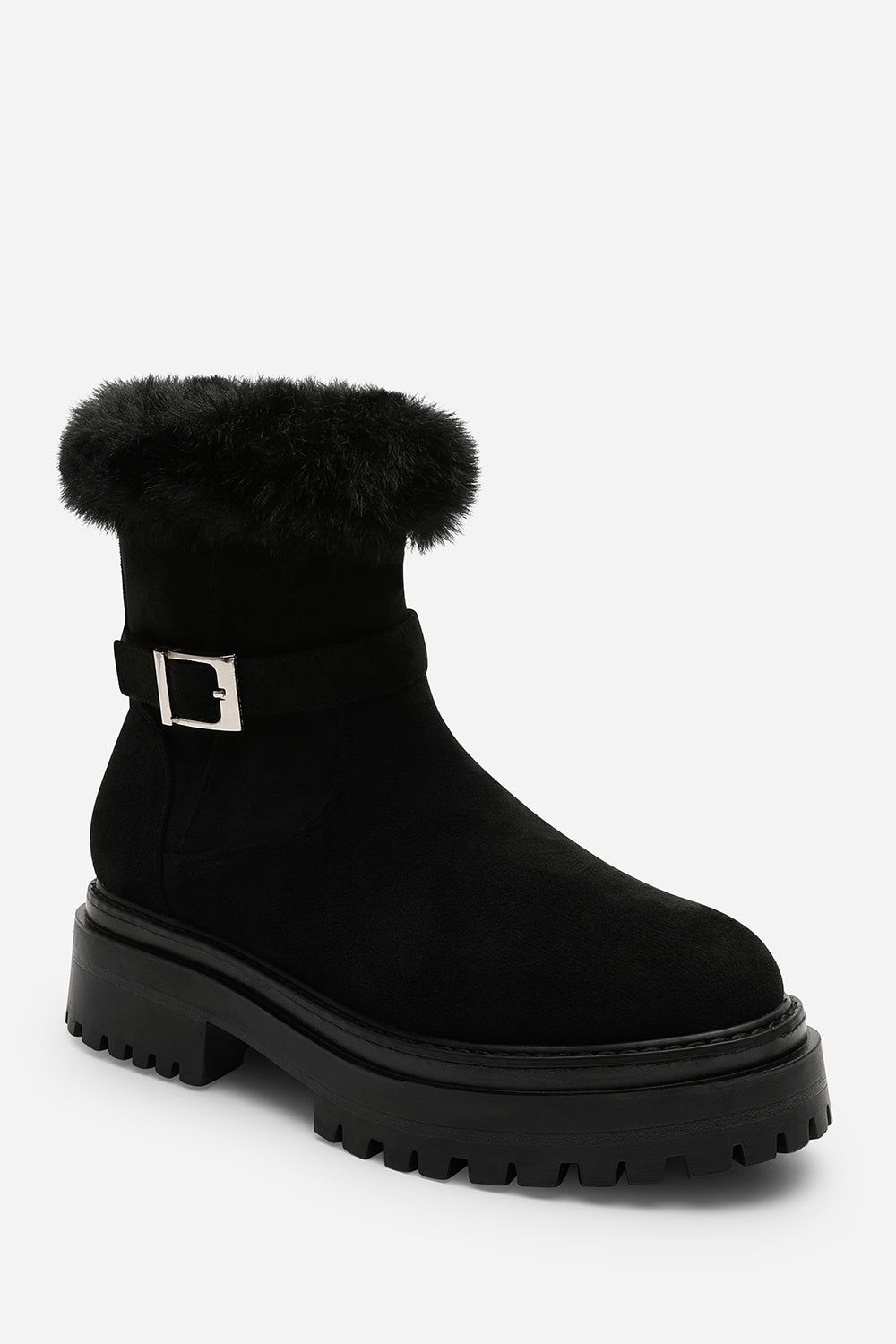 Where's That From 'Rayne' Suede Low Heel Ankle Boots with Faux Fur Cuff Buckle Detail image 3