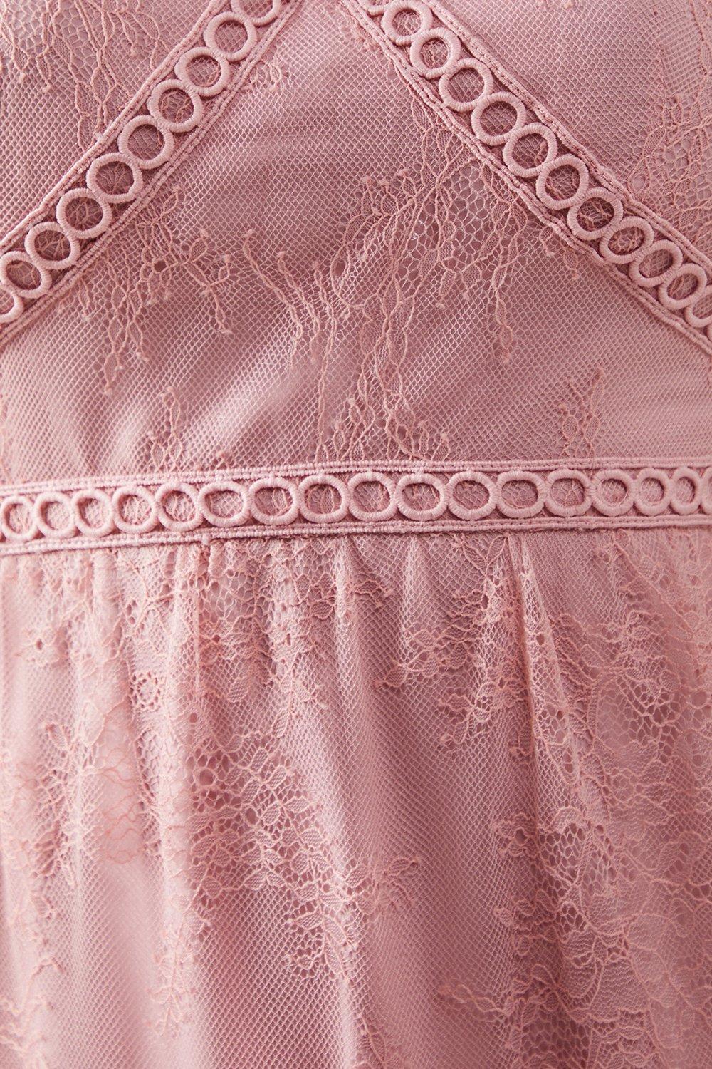 Oasis Petite Delicate Lace Trim Strappy Maxi Bridesmaids Dress Blush image 5