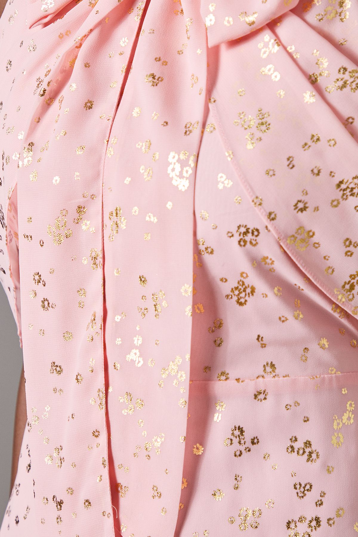 Coast Cold Shoulder Jacquard Midi Dress With Wrap Skirt And Tie Neck Pink image 5