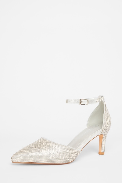 Quiz Silver Wide Fit Embellished Court Heels