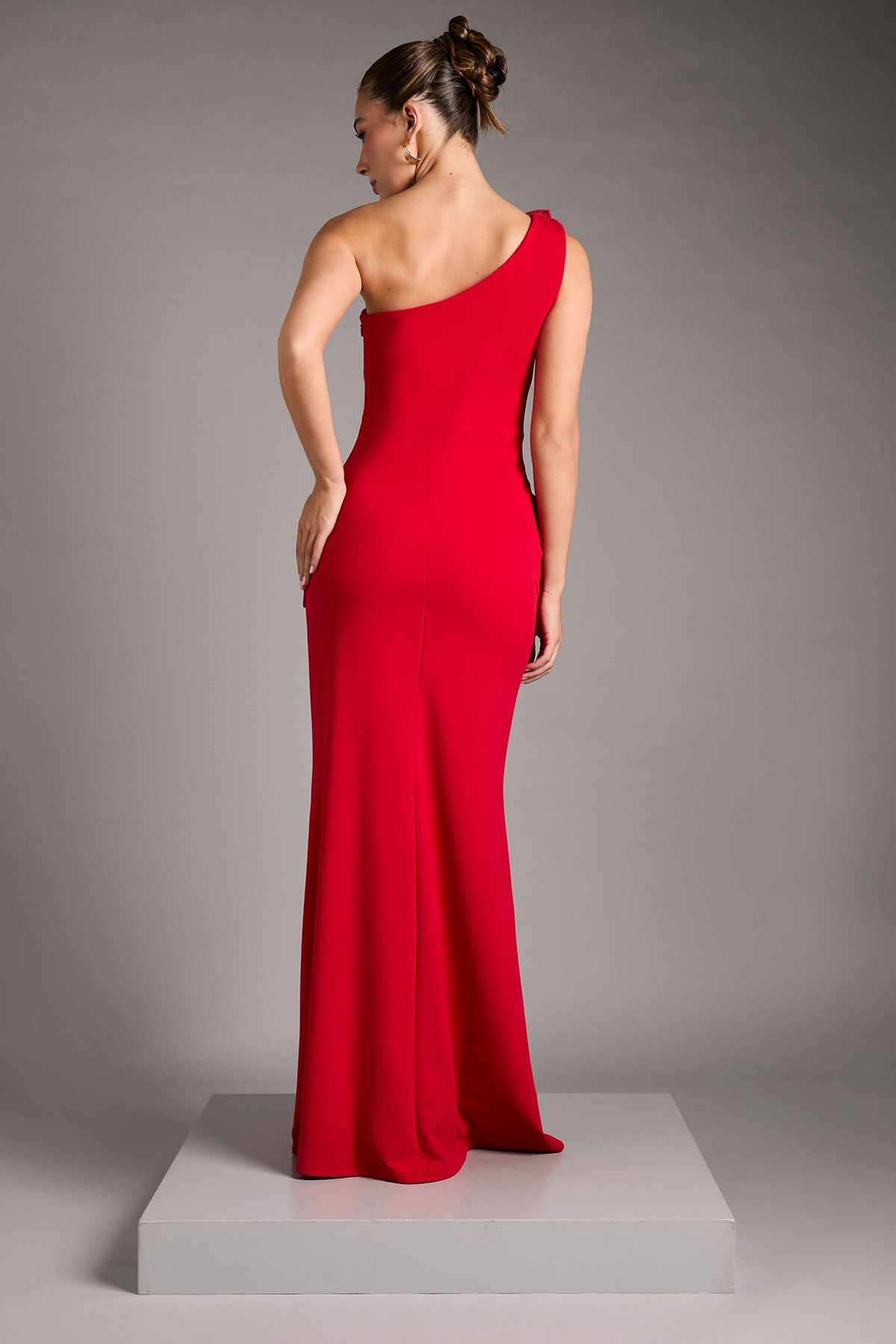 Coast Pleated Front One Shoulder Gown Red image 3