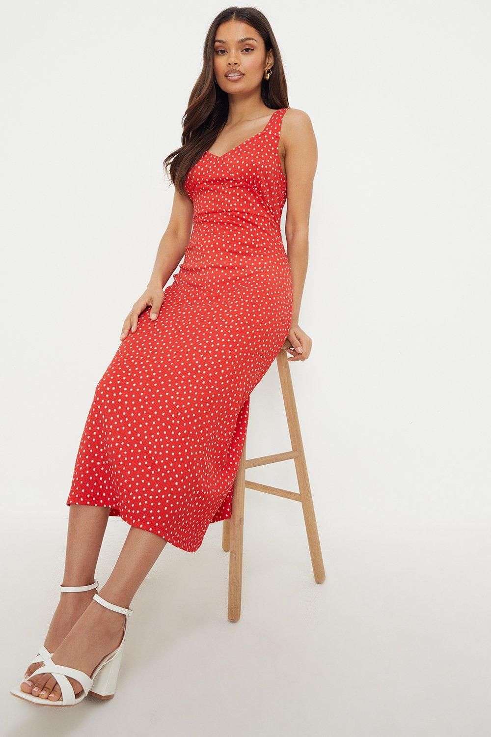 Dorothy Perkins Petite Red Spot Strappy Jersey Midi Dress Red image 4