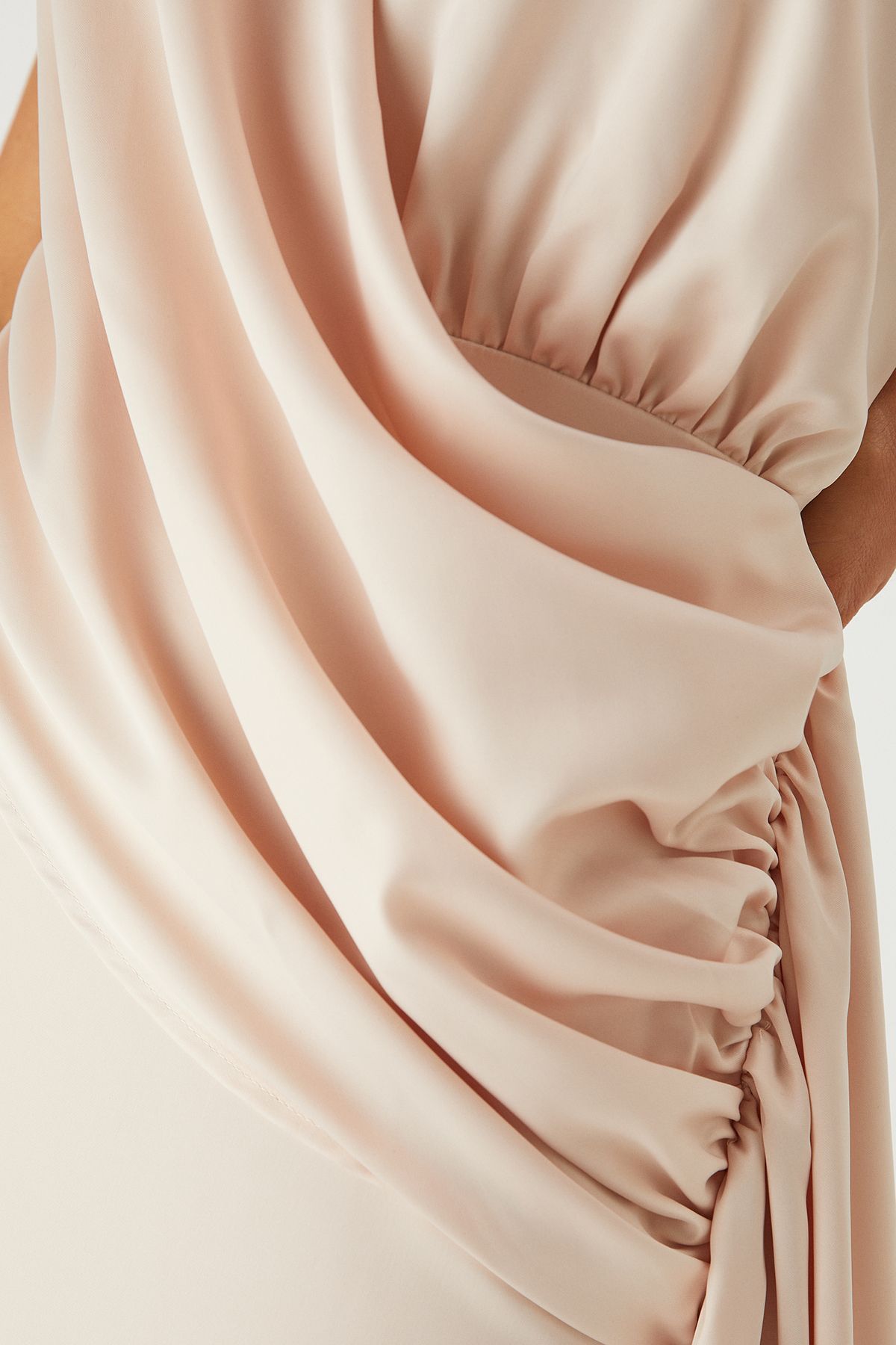 MissPap Satin Halterneck Draped Side Maxi Dress Champagne image 5