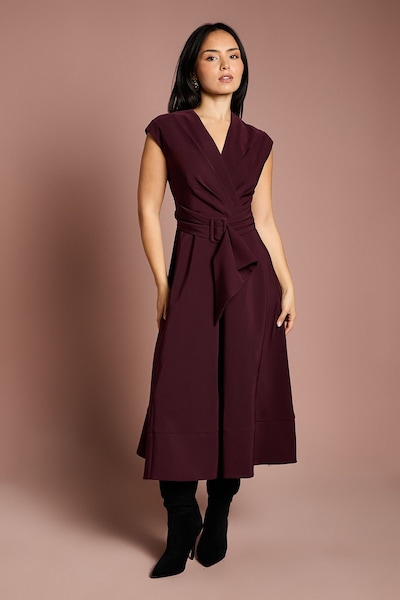 Coast Petite Belted Crepe Dress Chocolate