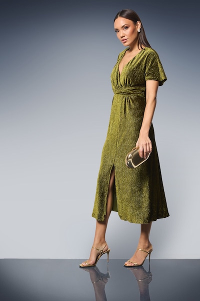Principles Wrap Crinkle Velvet Midi Dress Olive