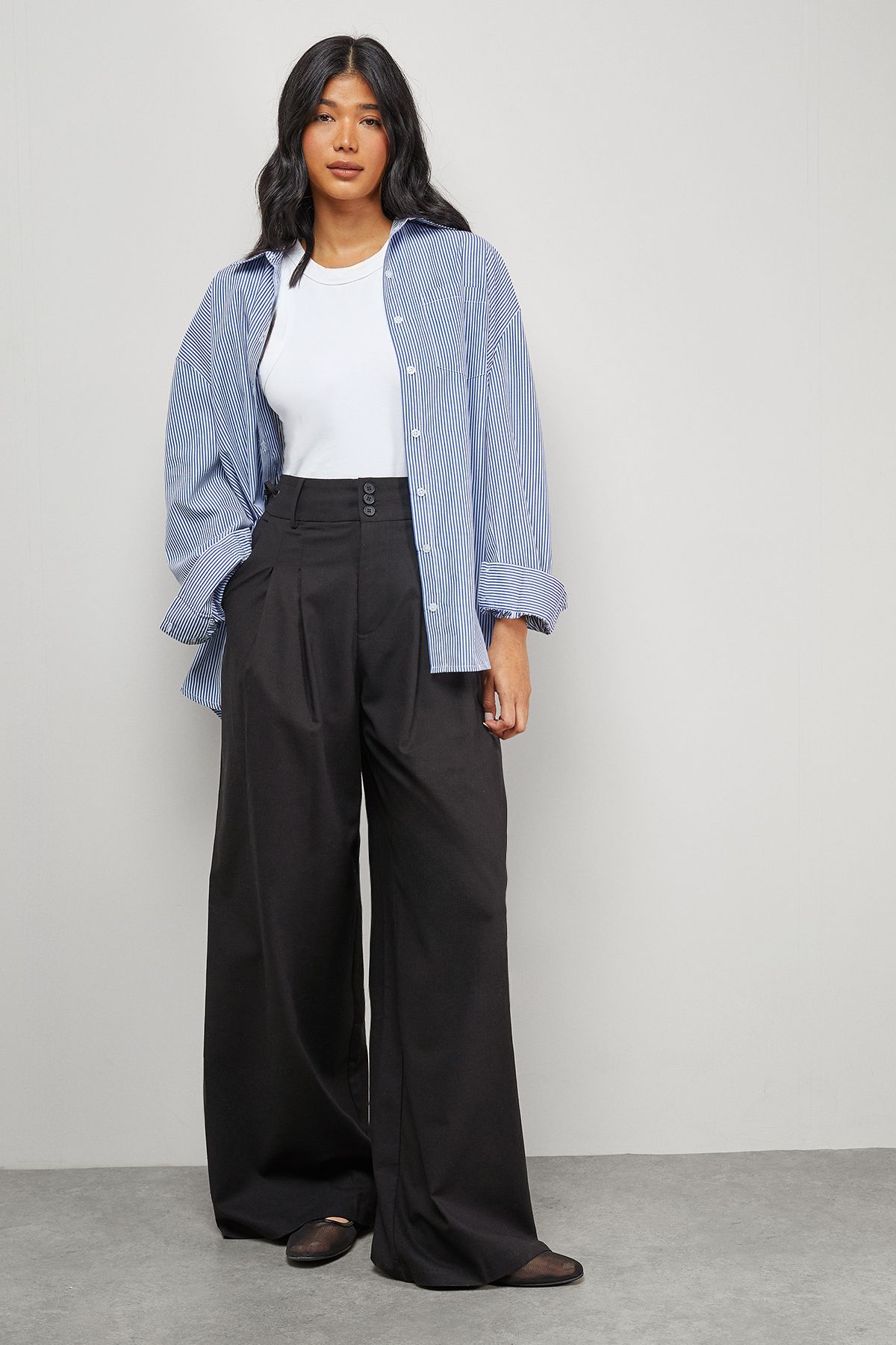 Warehouse Linen Blend Tailored Trousers Black image 2