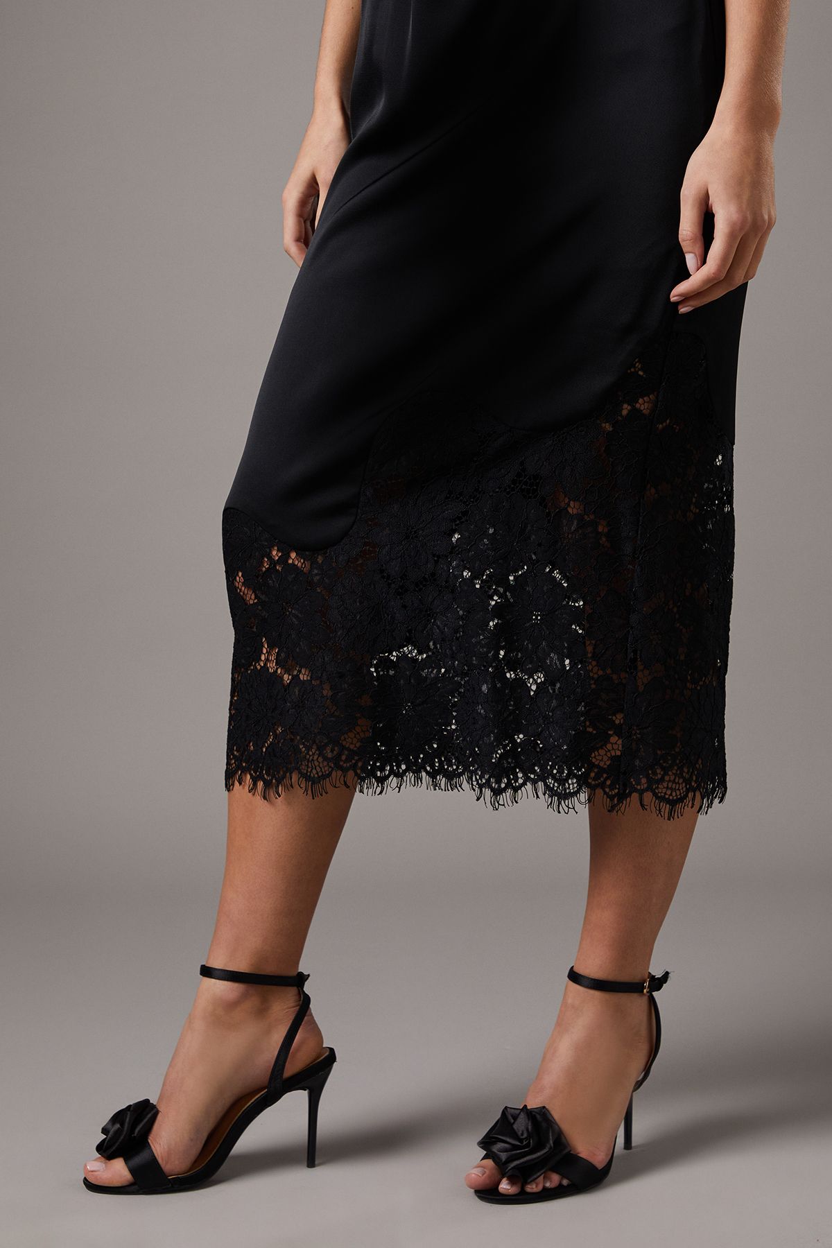 Coast Lace Hem Cross Front Halter Satin Dress Black image 3