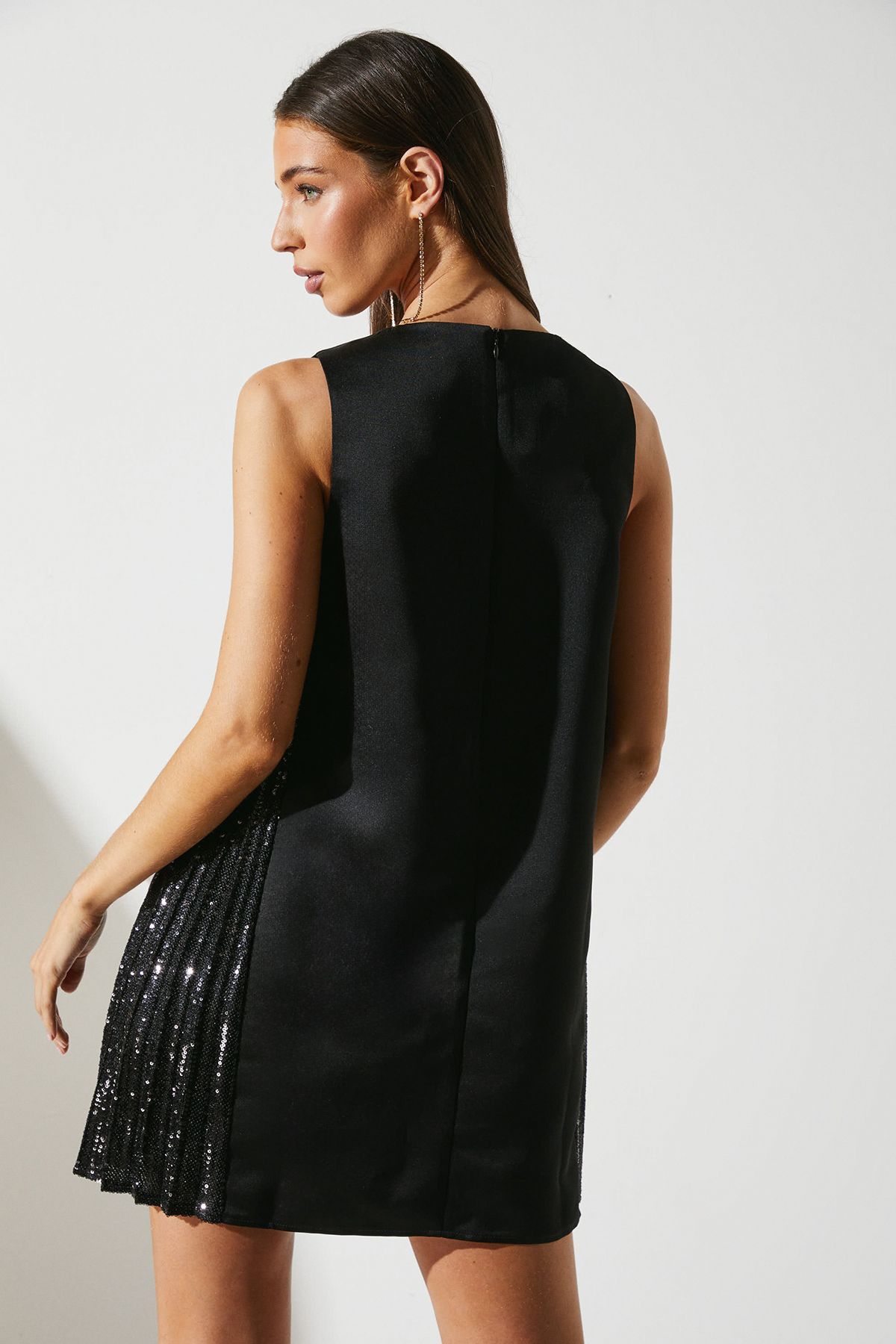 Coast Party Satin Swing Dress With Sequin Trim Black image 3