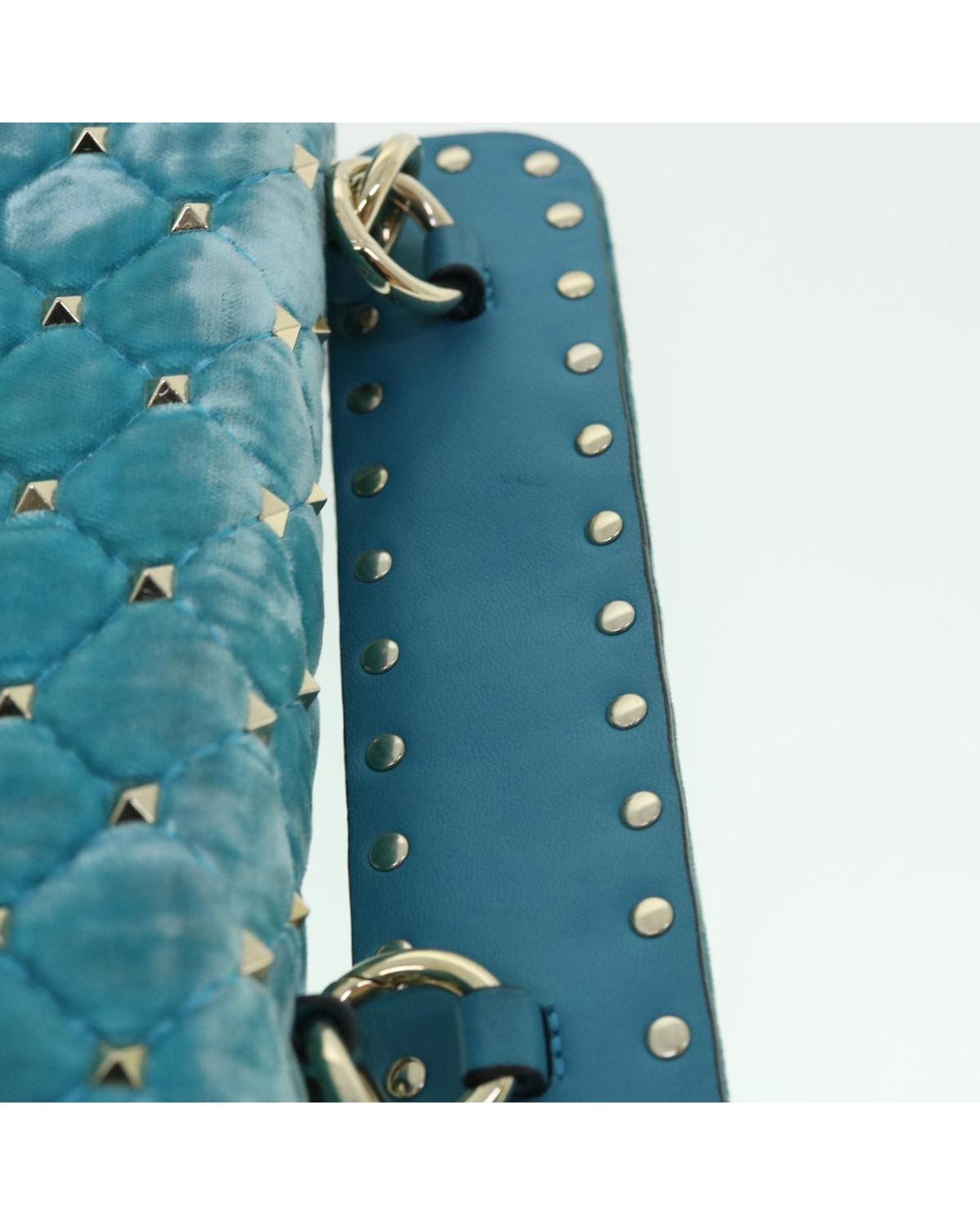 Valentino Preloved Rockstud Quilted Velvet Shoulder Bag Wo - Light Blue image 8