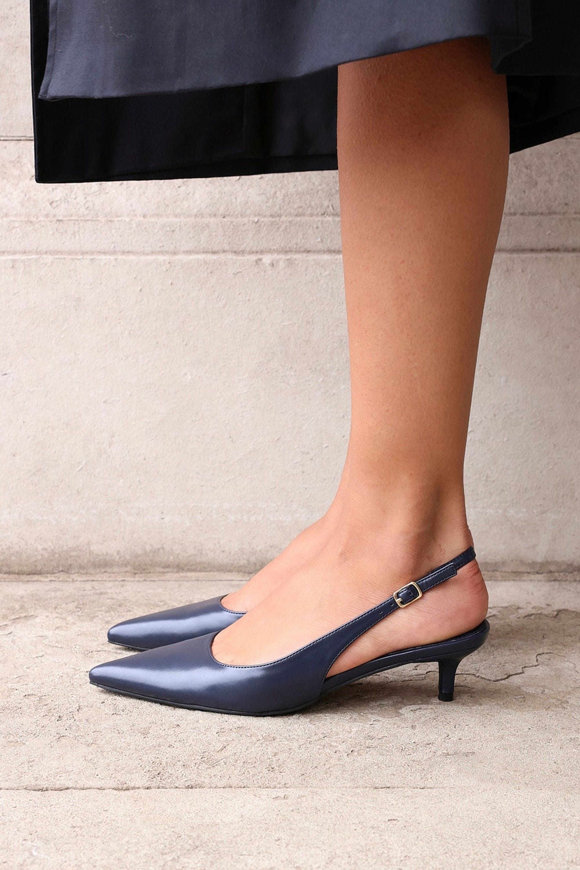 Linzi Elvira Navy Faux Leather Slingback Kitten Court Heels image 6
