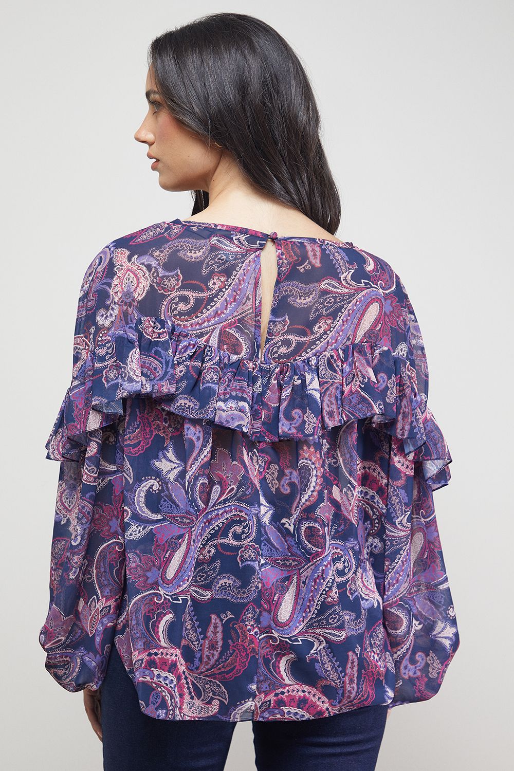 Oasis Printed Ruffle Yoke Balloon Sleeve Boho Blouse Floral image 3