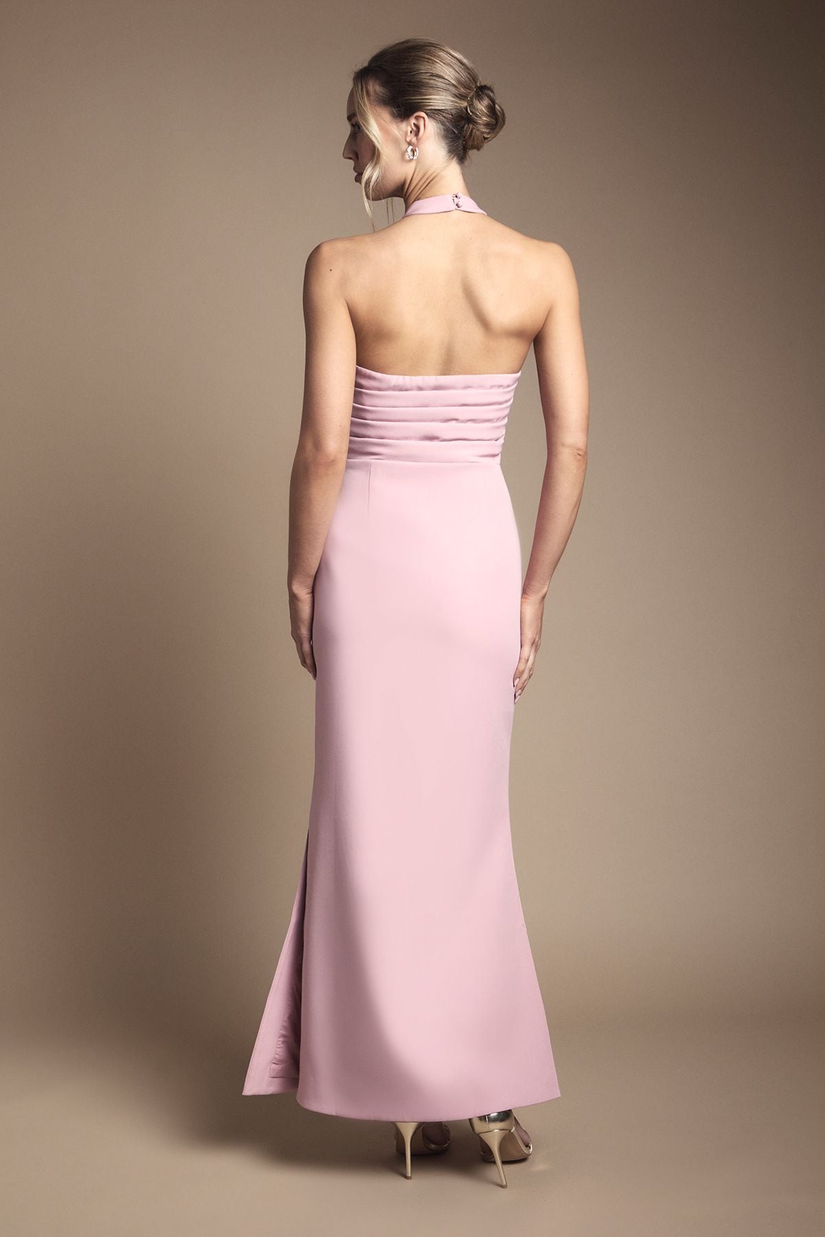 Coast Halter Neck Gathered Waist Midaxi Bridesmaid Dress Antique Rose image 3