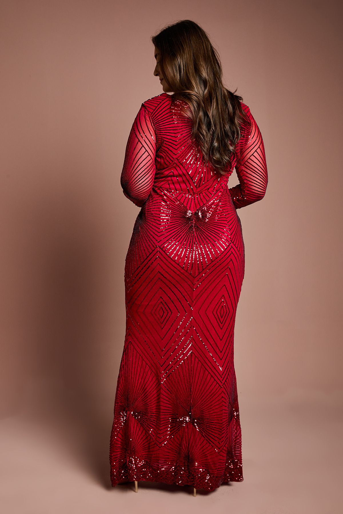 Coast Plus Size Long Sleeve Embellished Maxi Dress Red image 3