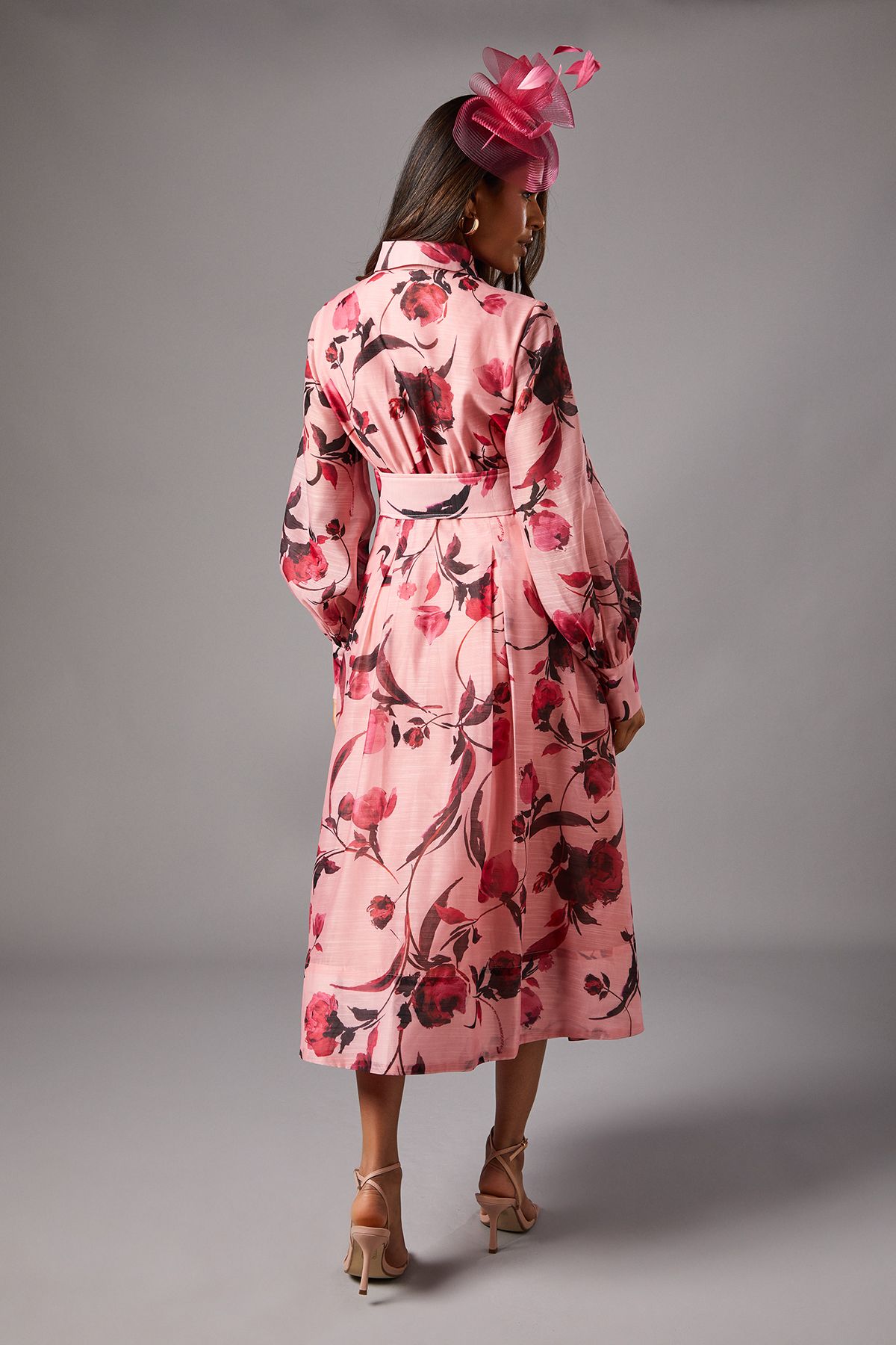 Coast Petite Printed Organza Long Sleeve Midi Dress Pink image 4