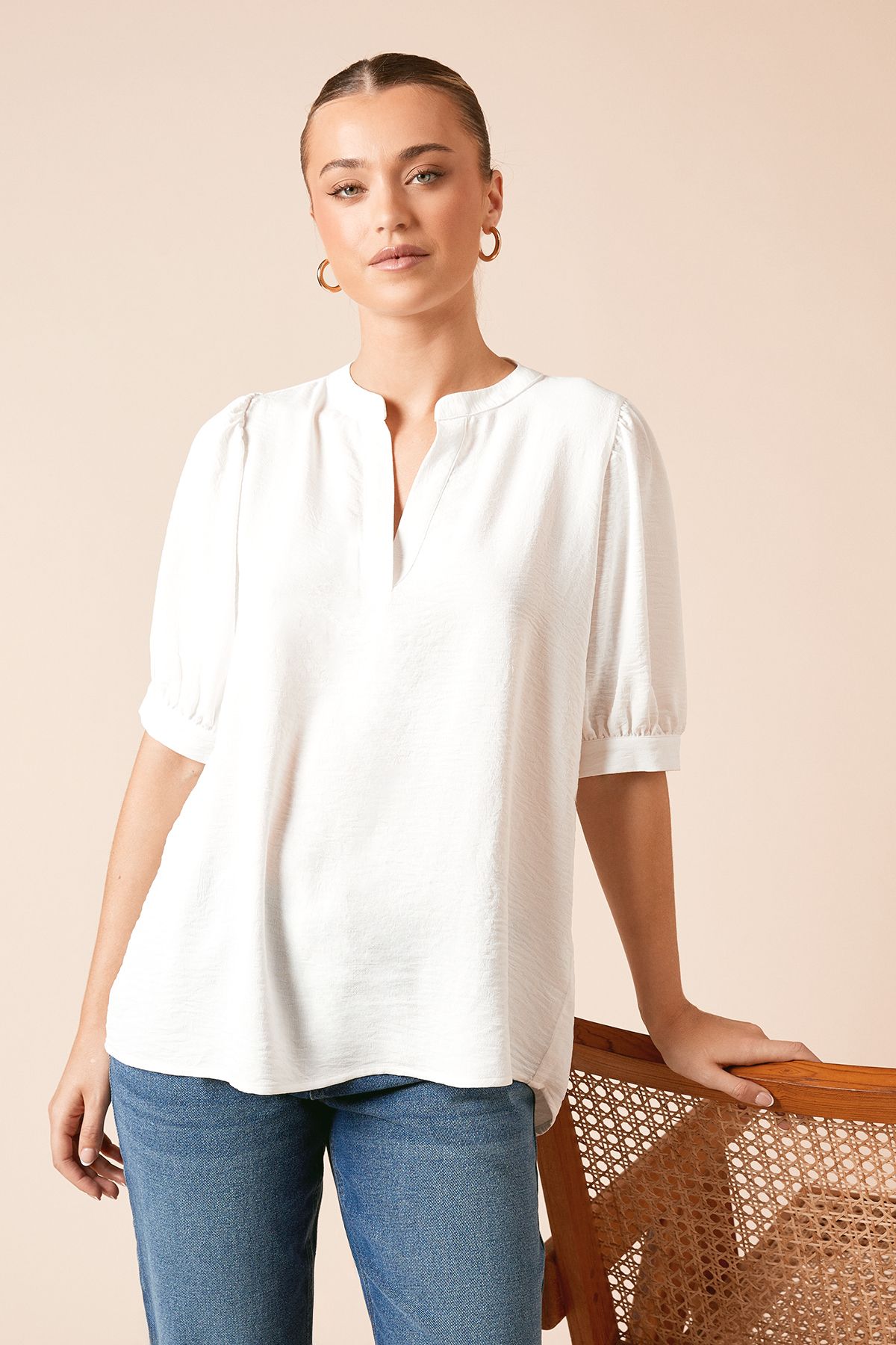 Dorothy Perkins Puff Sleeve Overhead Shirt Ivory image 1