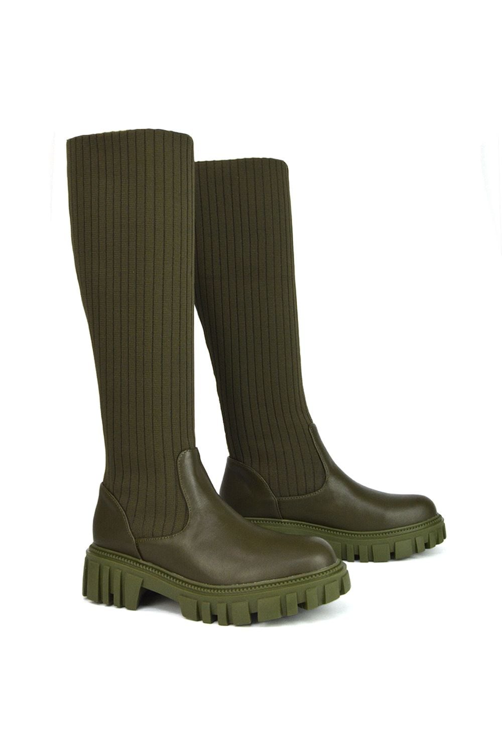 XY London 'Kirsten' Knitted Sock Knee High Boots with Chunky Sole image 4