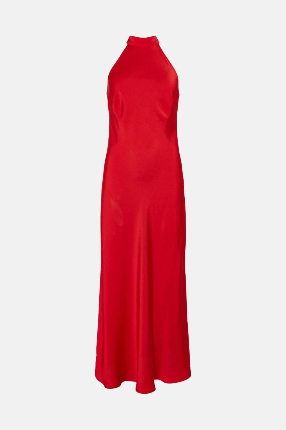 Warehouse Satin Halter Neck Backless Slip Dress Red image 4