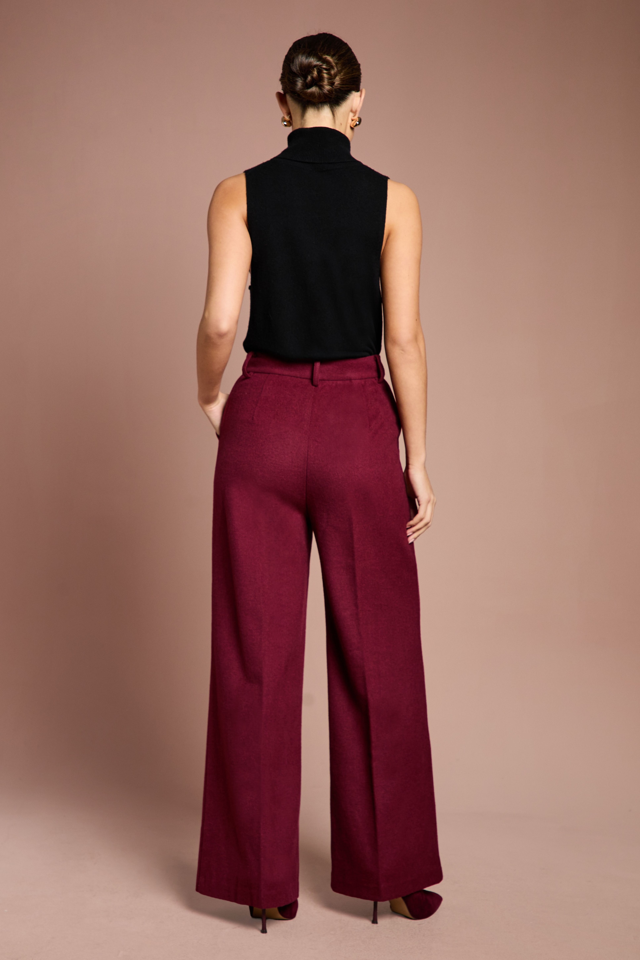 Coast Lisa Tan Wool Blend Trouser Burgundy image 3