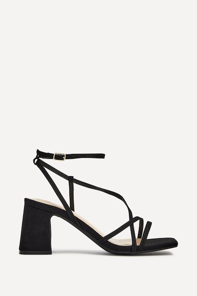 Linzi Memphis Black Faux Suede Crossover Slingback Block Heeled Sandal