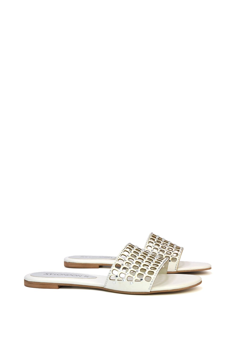 XY London 'Abbie' Mesh Strappy Diamante Slip On Flat Sandals Sliders image 4