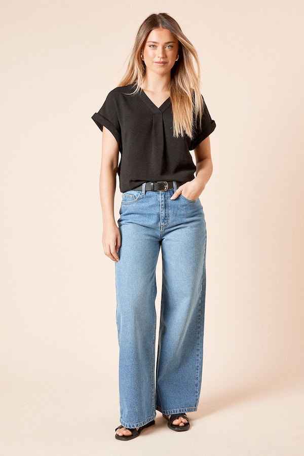 Dorothy Perkins V Neck Grown On Sleeve Top Black