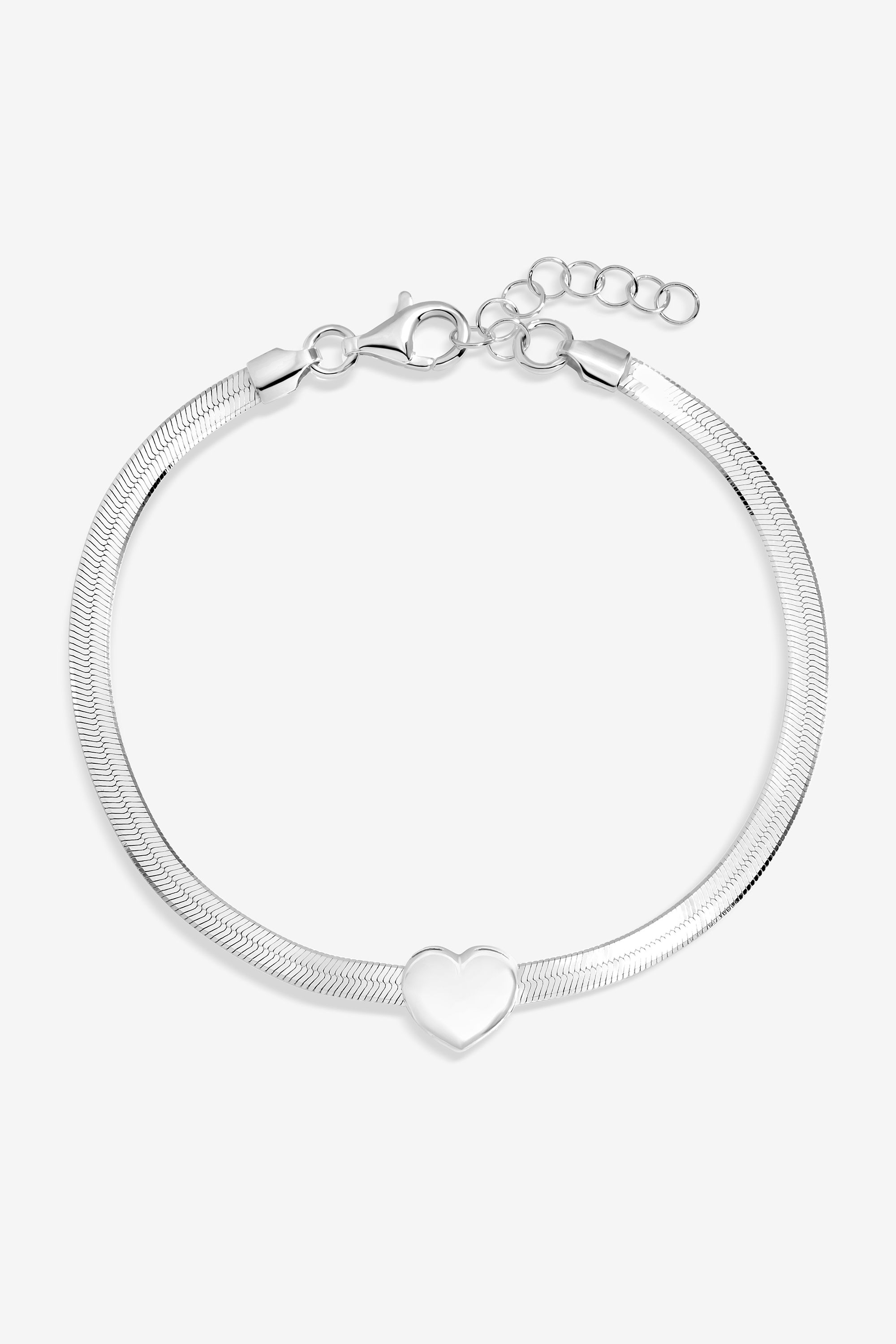 Simply Silver Sterling Silver 925 Polished Snake Chain Puff Heart Bracelet