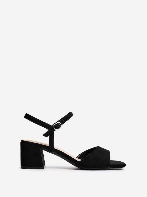 Linzi Darlene Black Faux Suede Low Block Heeled Sandals