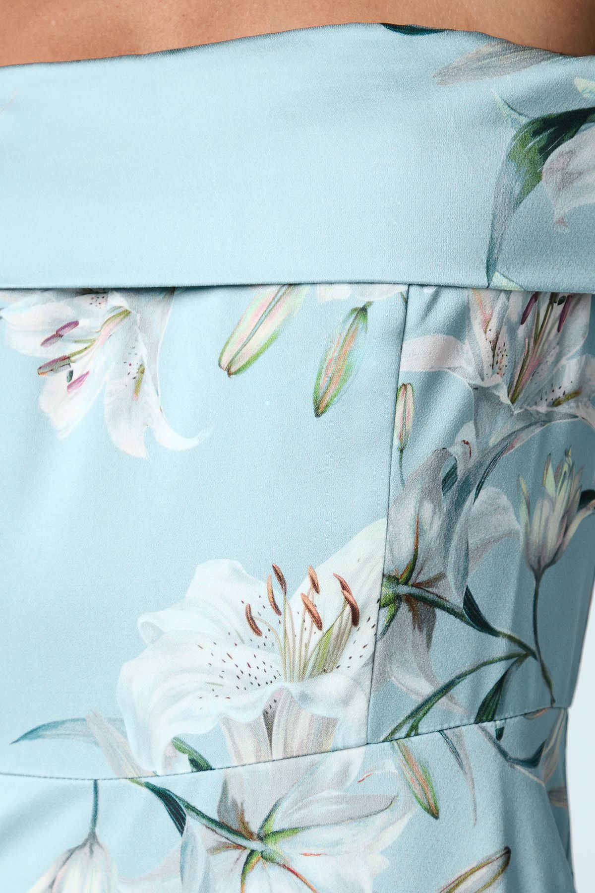 Coast Printed Bardot Satin Bridesmaid Dress Sage image 5