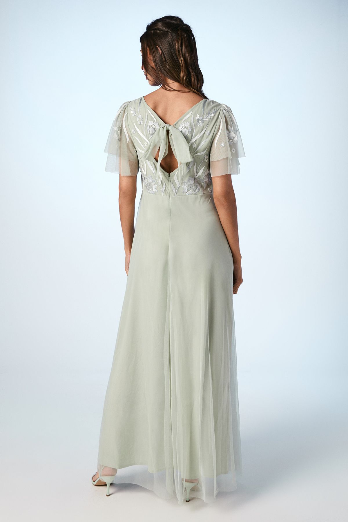 Coast Embroidered Angel Sleeve Maxi Bridesmaid Dress Sage image 3