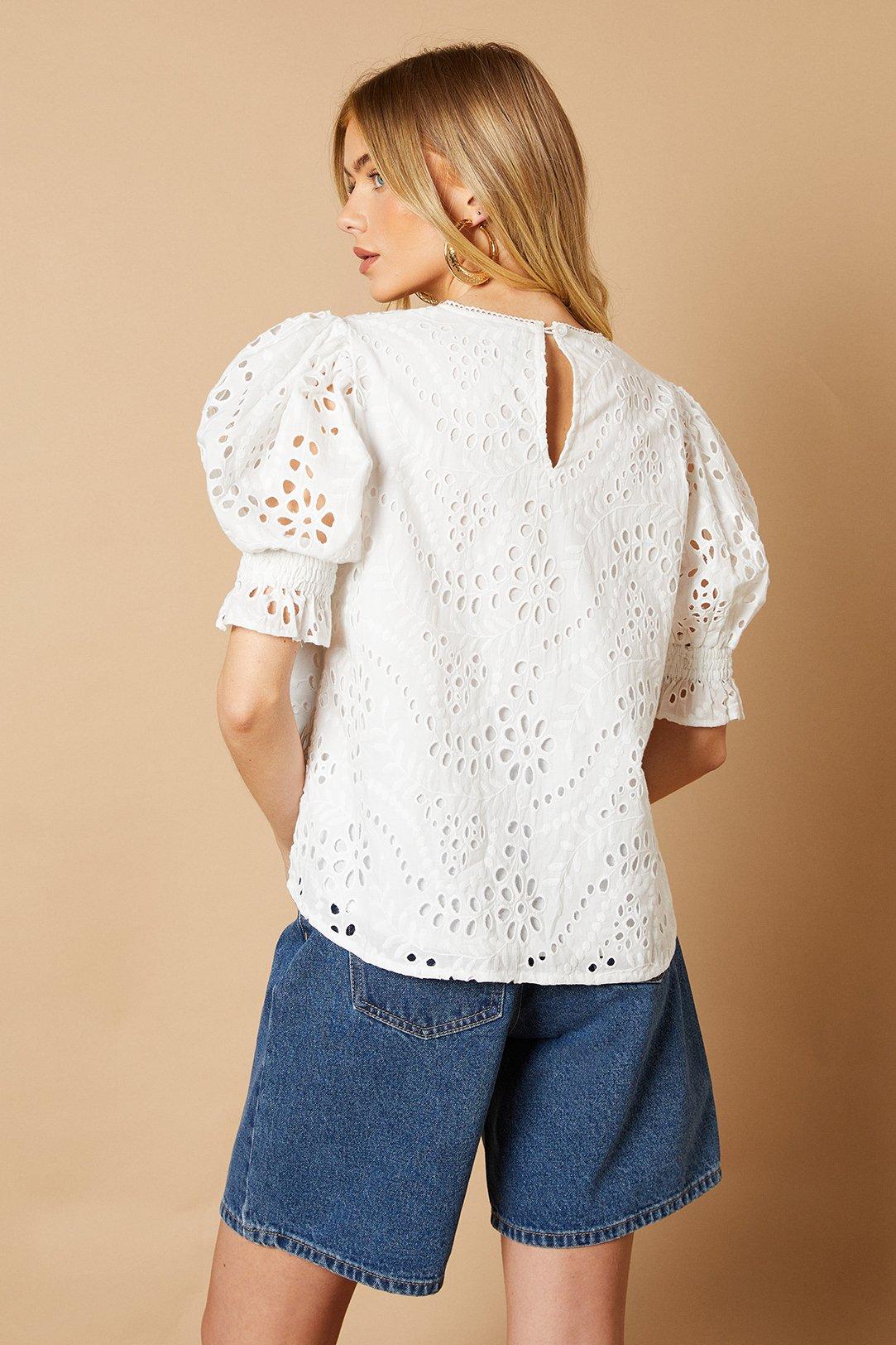Oasis Broderie Detail Blouse White image 3