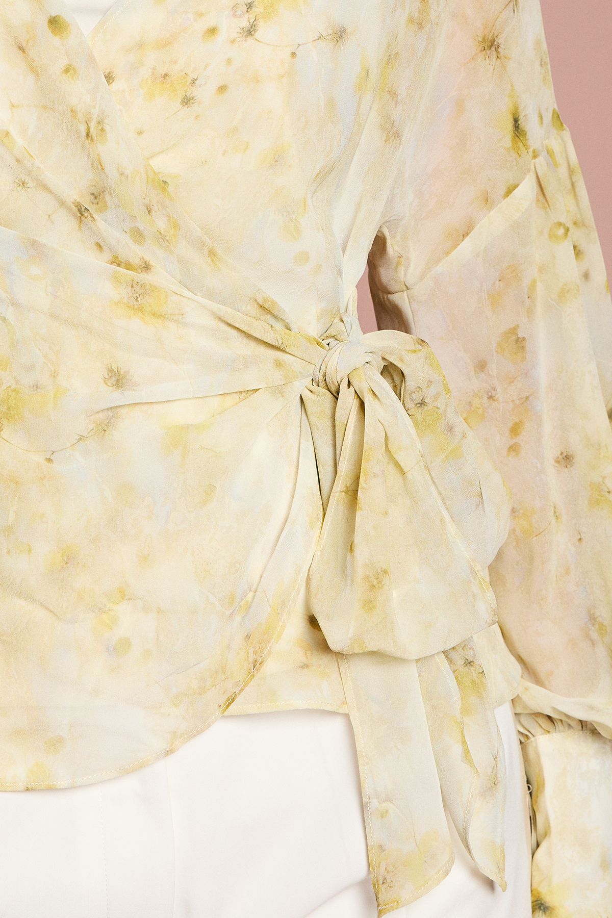 Coast Printed Chiffon Wrap Top Yellow image 5