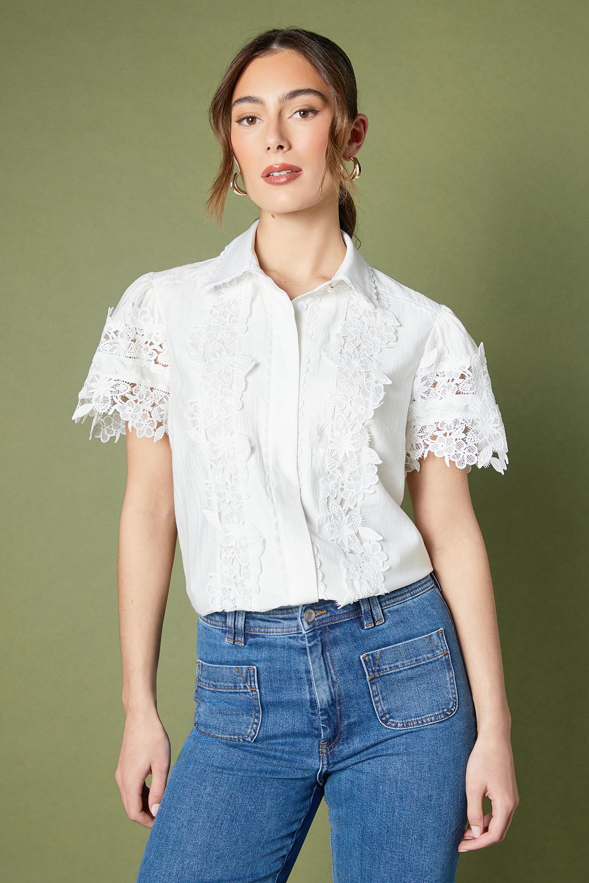 Coast Short Sleeve Lace Blouse Ivory image 1