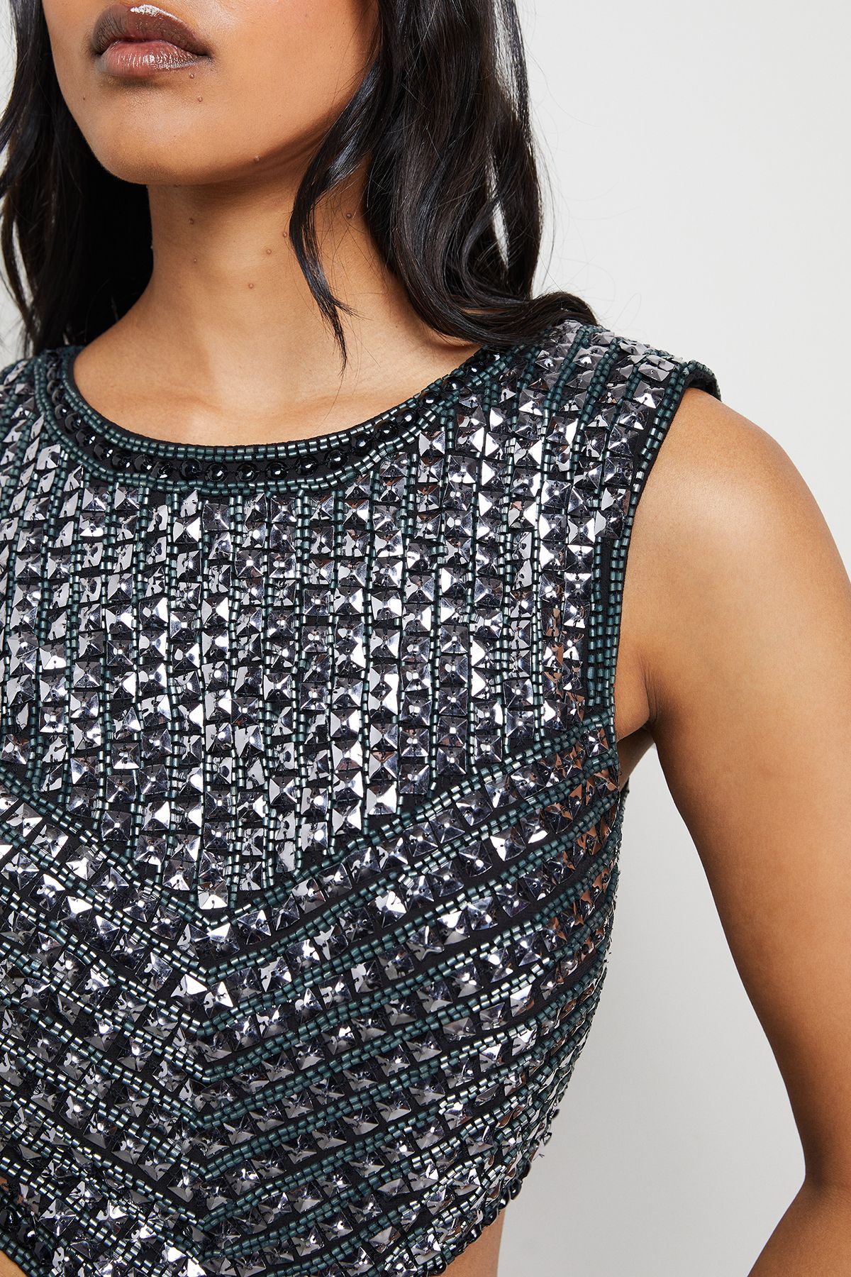 Warehouse Stud Embellished Sequin Cut Out Mini Dress Black image 5