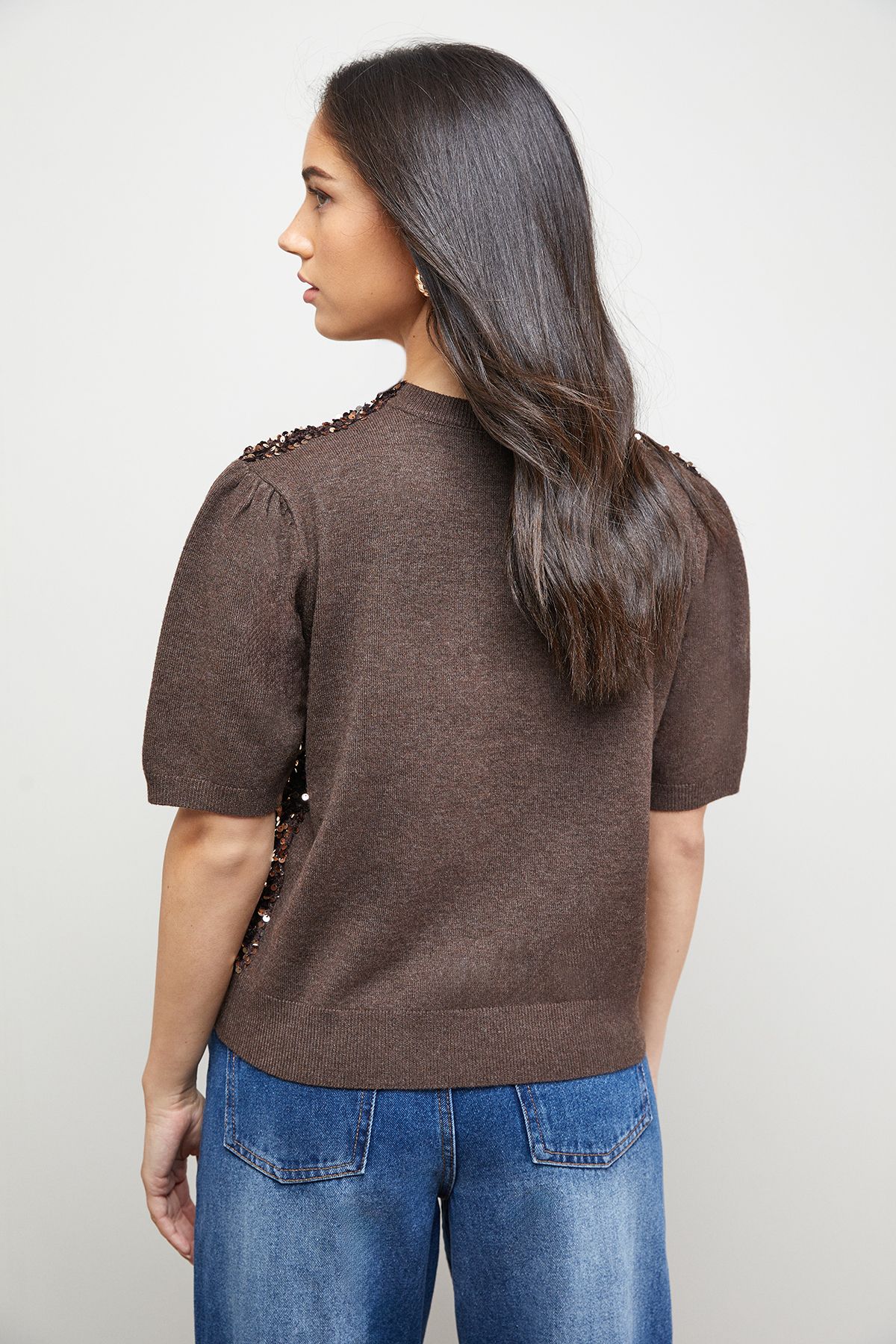 Oasis Sequin Knitted Top Brown image 3