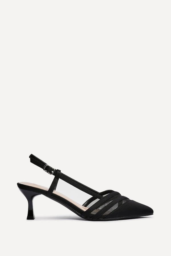 Linzi Milan Black Scuba Mesh Slingback Court Heels