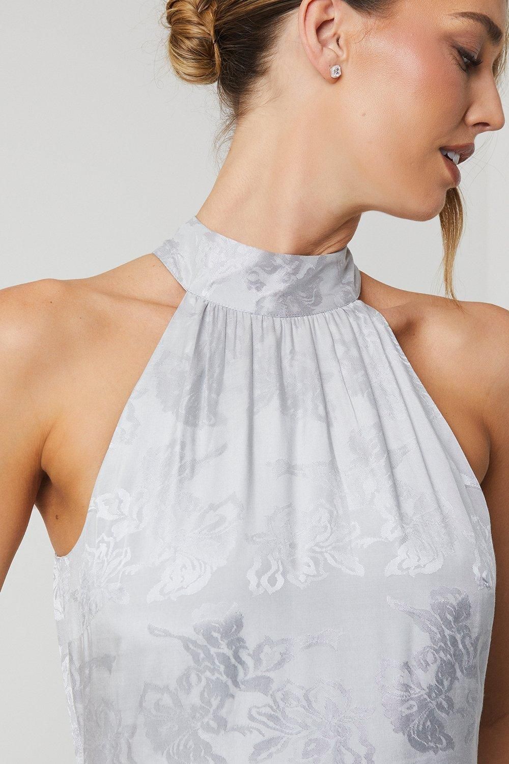 Coast Satin Jacquard Halter Neck Bridesmaid Dress Grey Mist image 2